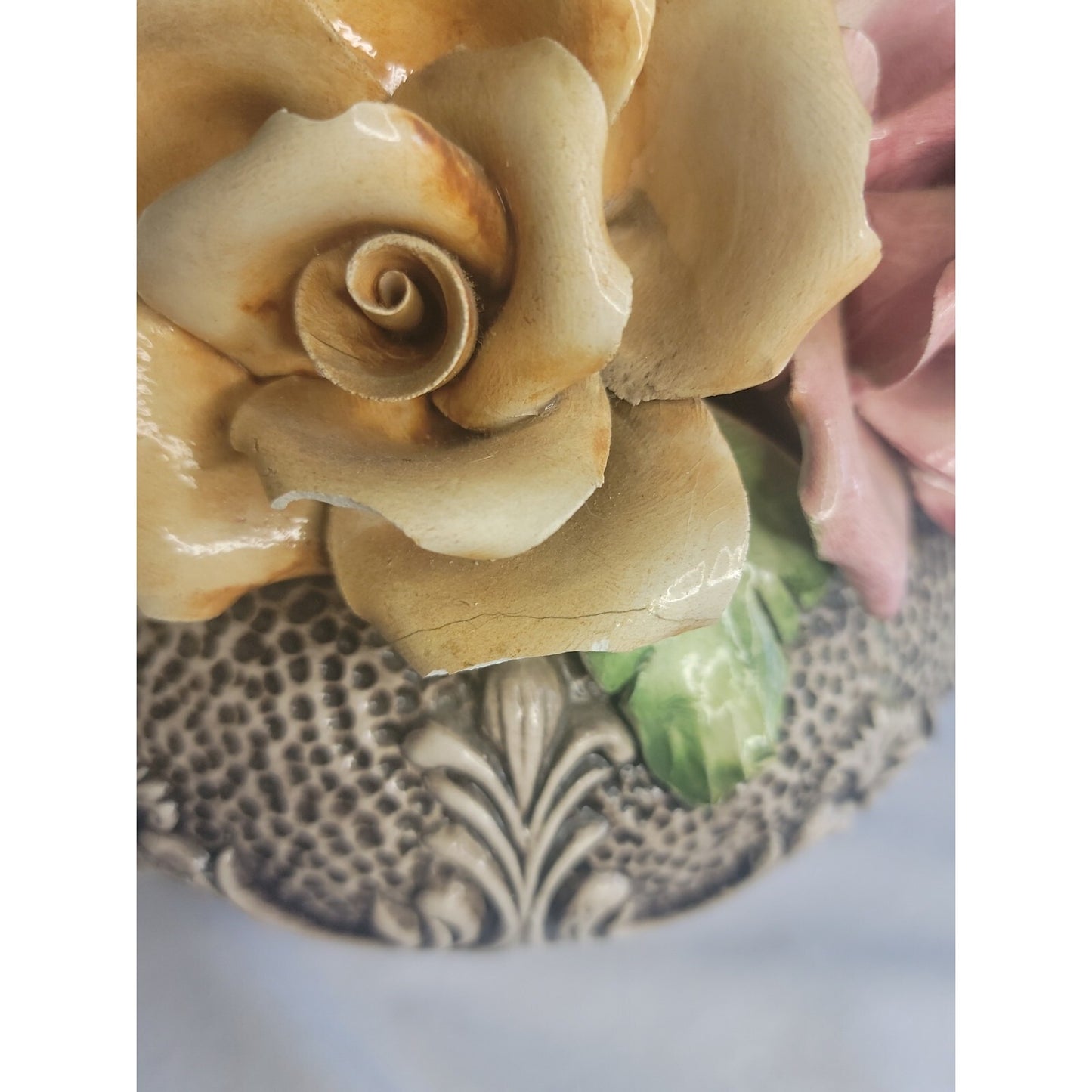 Capodimonte Vase Italy Vintage Large Handmade Porcelain Flowers Urn 14" Tall