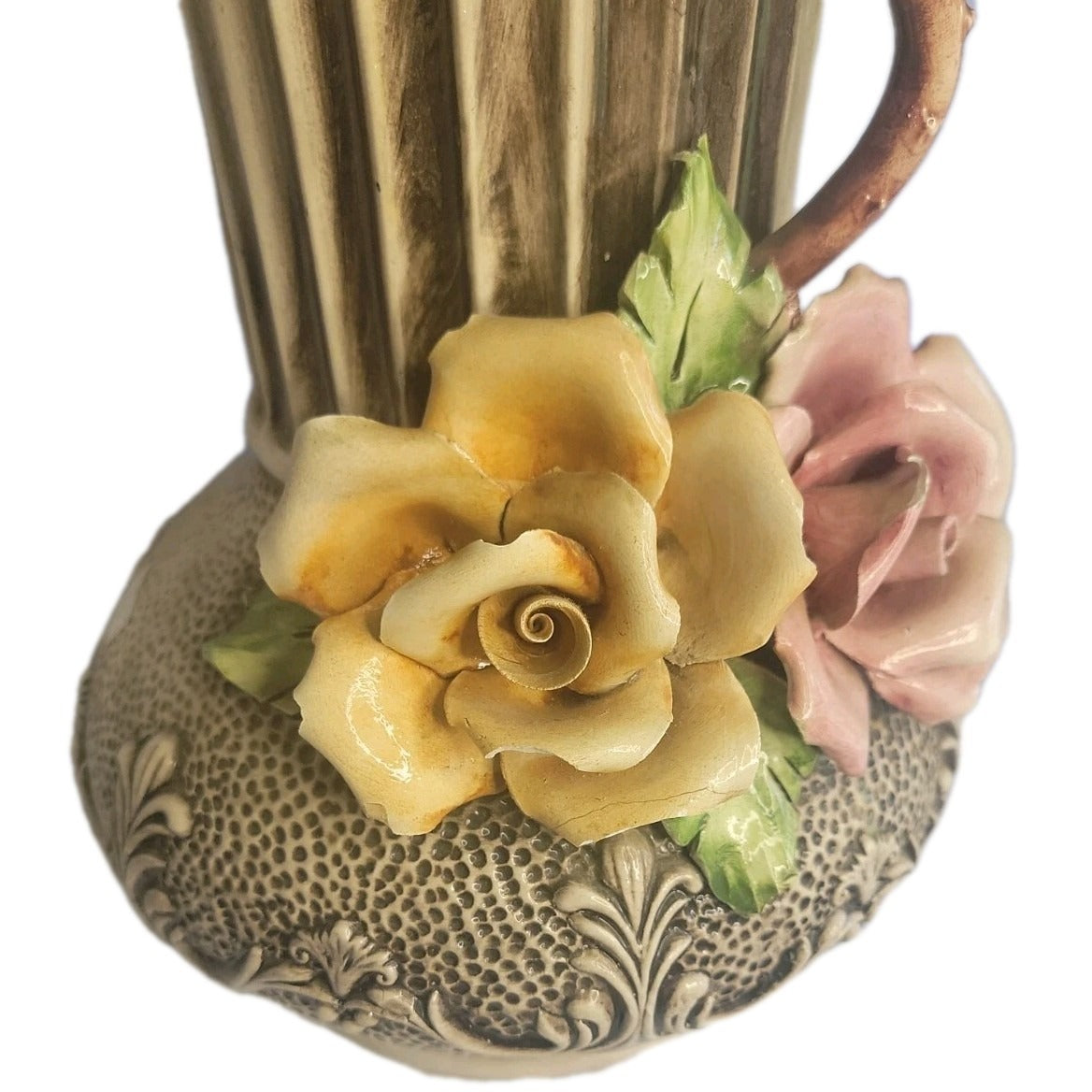 Capodimonte Vase Italy Vintage Large Handmade Porcelain Flowers Urn 14" Tall