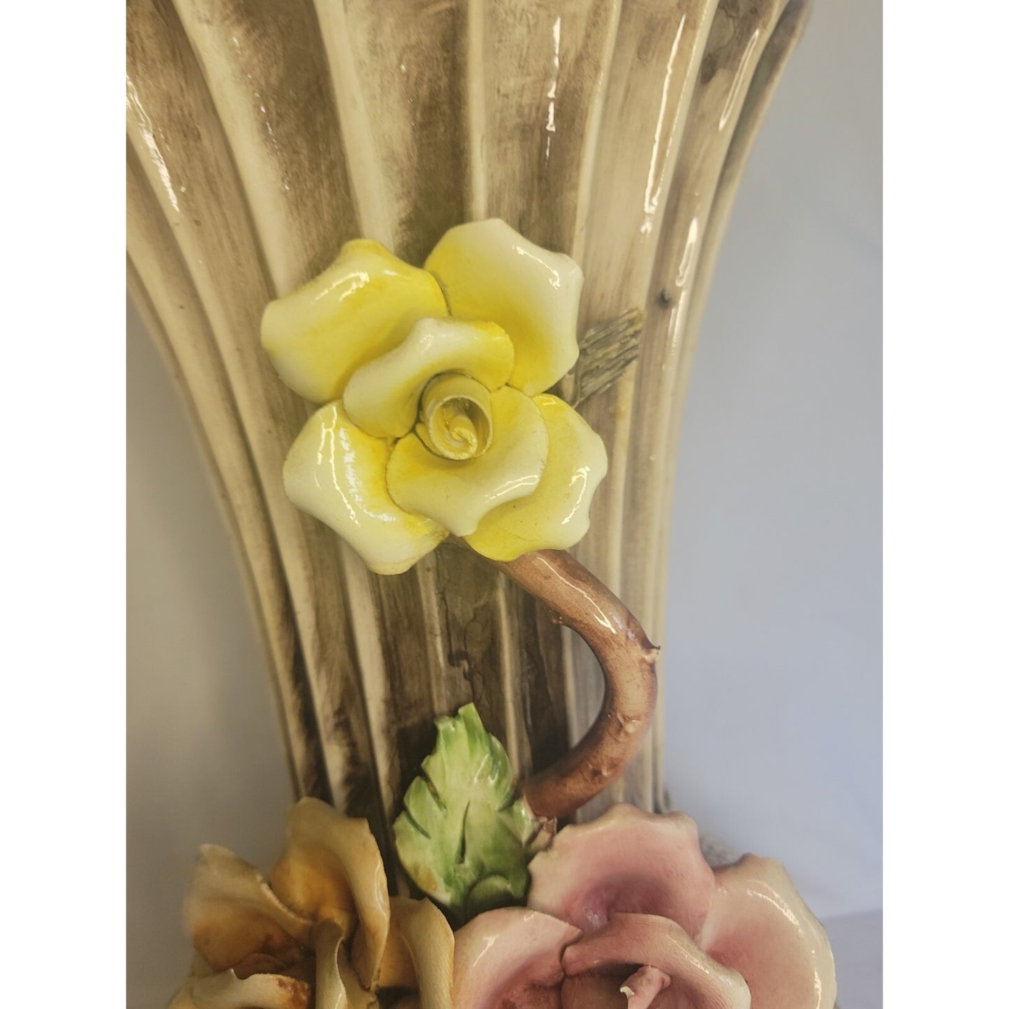 Capodimonte Vase Italy Vintage Large Handmade Porcelain Flowers Urn 14" Tall