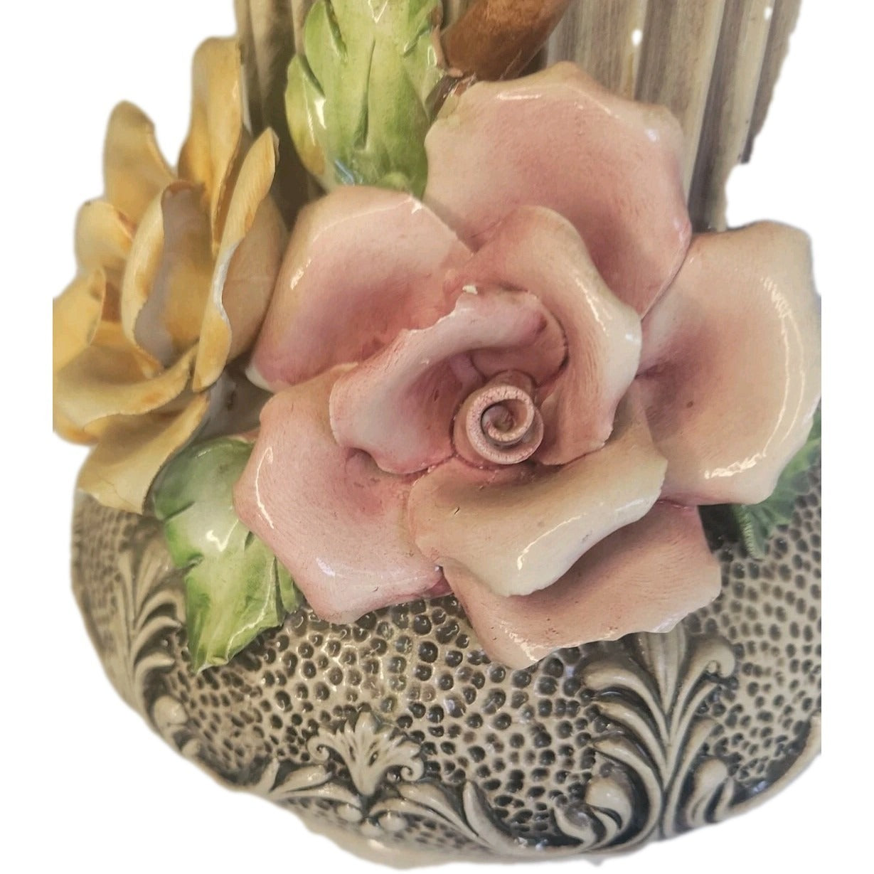 Capodimonte Vase Italy Vintage Large Handmade Porcelain Flowers Urn 14" Tall