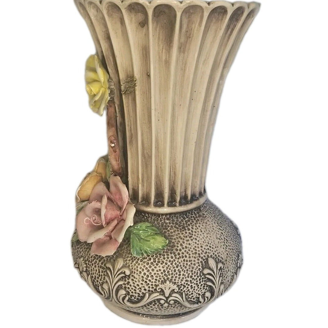 Capodimonte Vase Italy Vintage Large Handmade Porcelain Flowers Urn 14" Tall