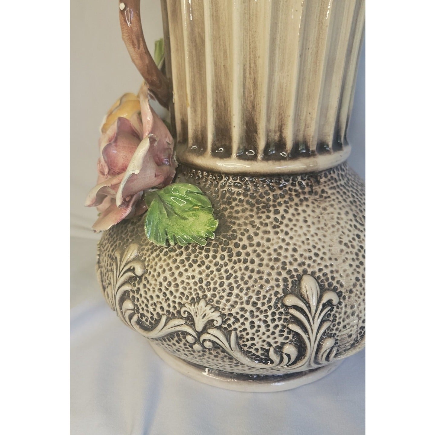Capodimonte Vase Italy Vintage Large Handmade Porcelain Flowers Urn 14" Tall
