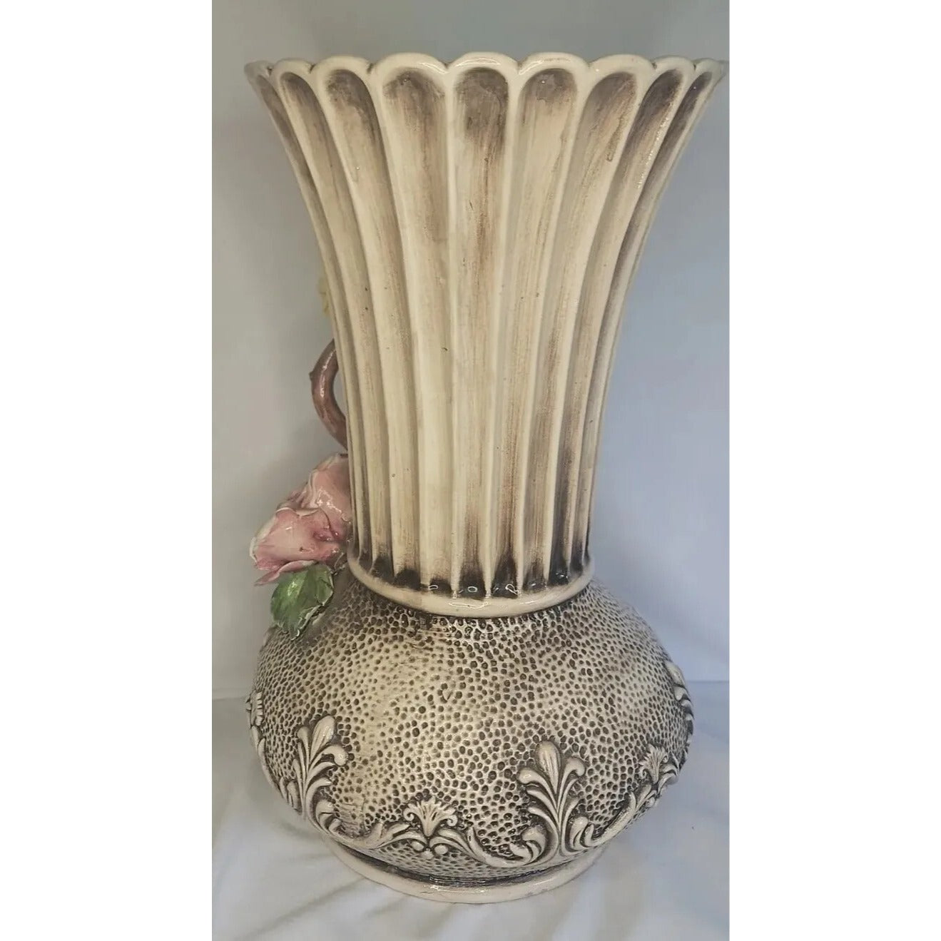 Capodimonte Vase Italy Vintage Large Handmade Porcelain Flowers Urn 14" Tall