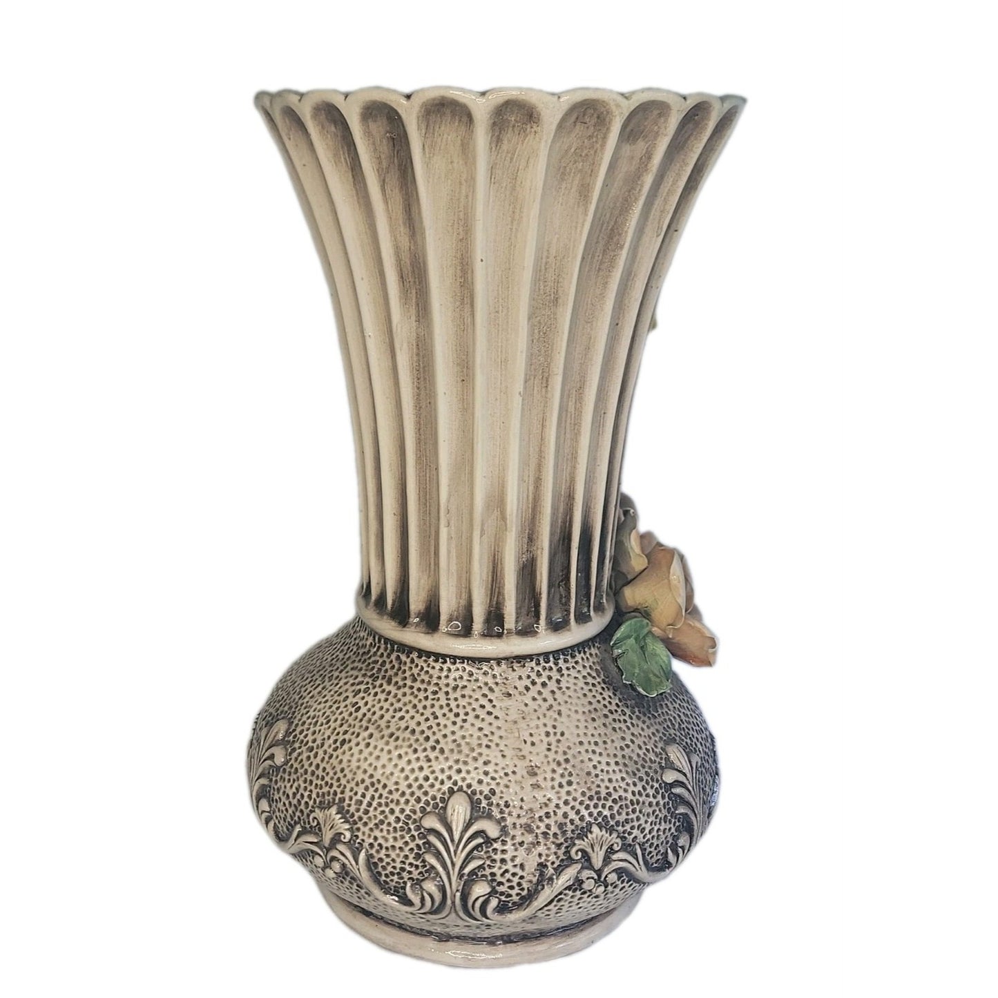 Capodimonte Vase Italy Vintage Large Handmade Porcelain Flowers Urn 14" Tall