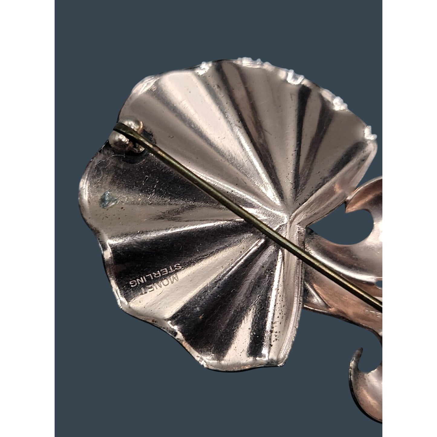 Rare 1940s Vintage MONET STERLING Silver Rose Gold Vermeil Retro Fan Brooch Pin