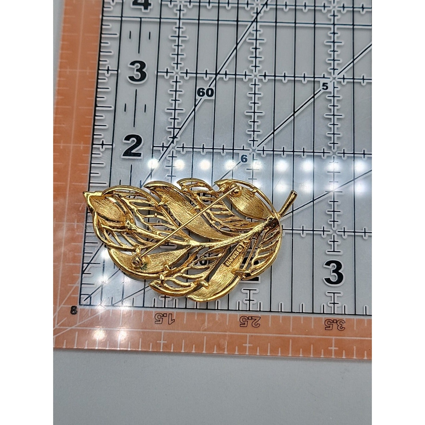 Napier Leaf Brooch Ribbed & Open Metal Work Sections Vintage Gold Tone
