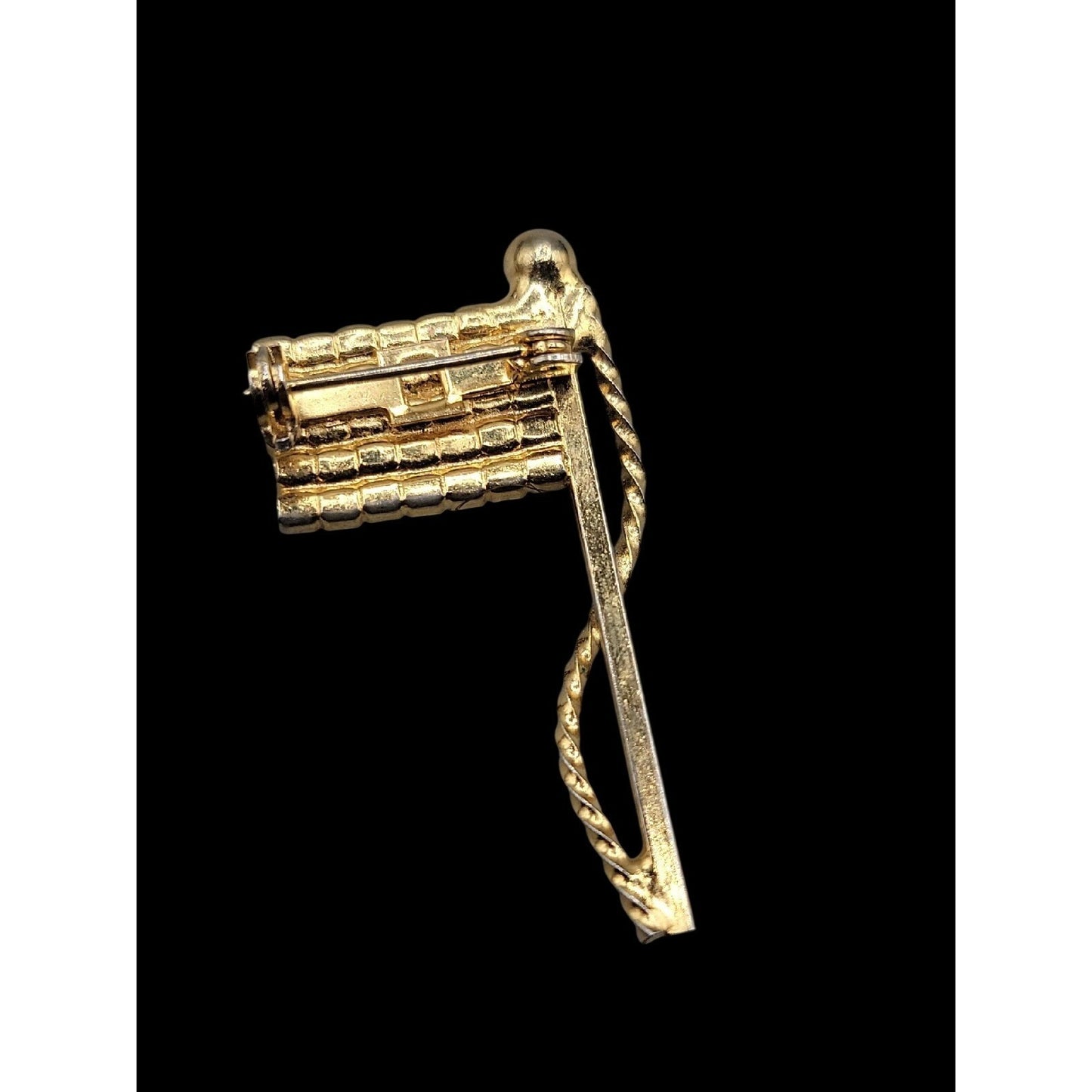 Vintage Rhinestone American Flag Lapel Pin With Gold-Tone Finish