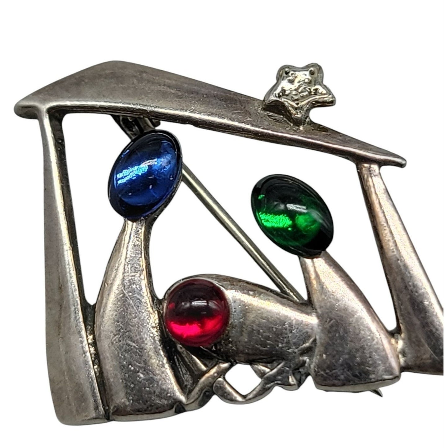 Silpada Christmas Brooch Sterling Silver Nativity Red Green Blue Cabachons 925