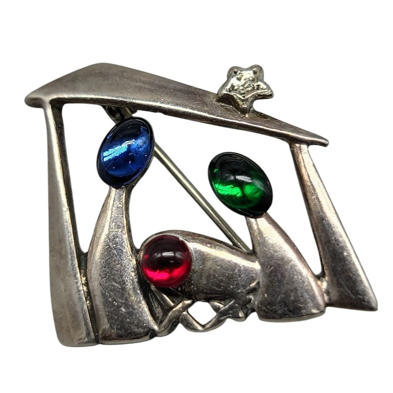Silpada Christmas Brooch Sterling Silver Nativity Red Green Blue Cabachons 925