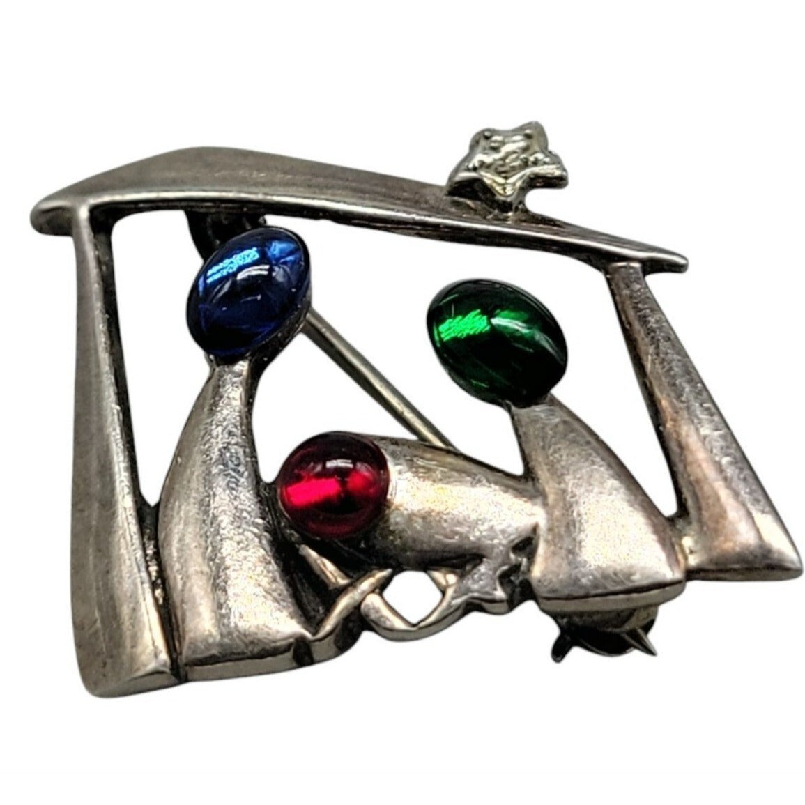 Silpada Christmas Brooch Sterling Silver Nativity Red Green Blue Cabachons 925