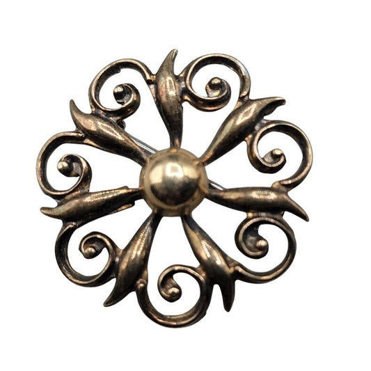 Vintage Symmetalic Sterling 1/20 14k Gold Swirl Brooch Pin 1930s WE Richards