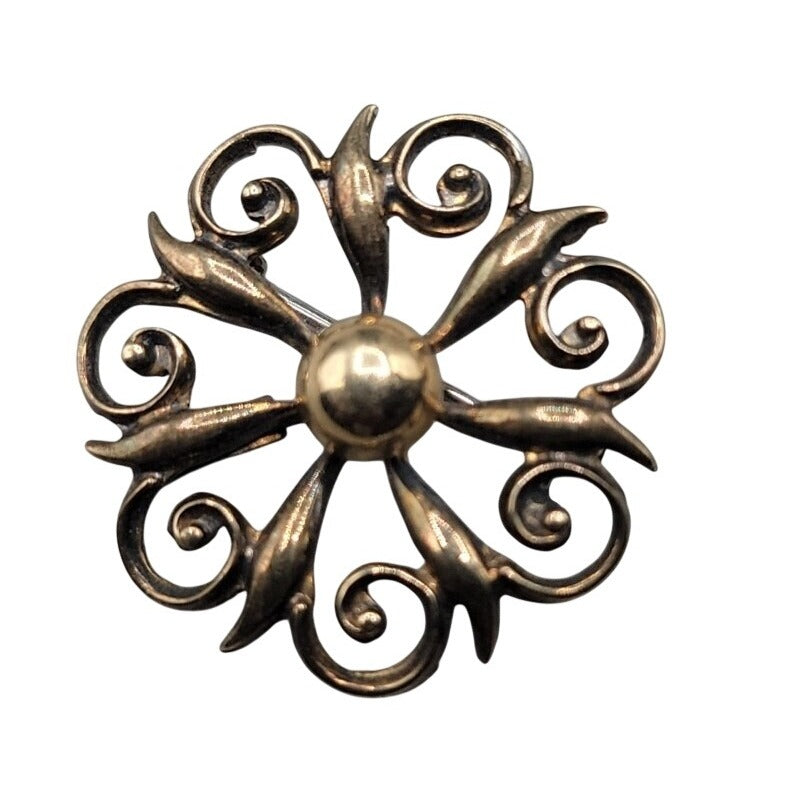 Vintage Symmetalic Sterling 1/20 14k Gold Swirl Brooch Pin 1930s WE Richards
