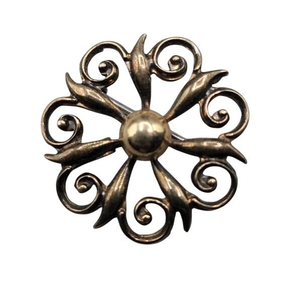 Vintage Symmetalic Sterling 1/20 14k Gold Swirl Brooch Pin 1930s WE Richards