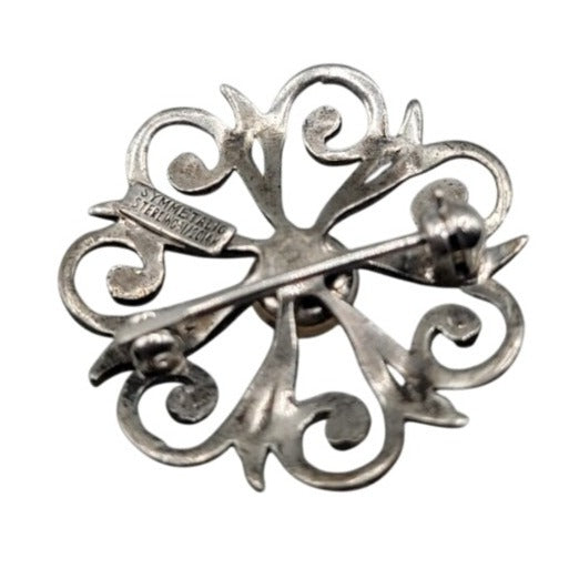 Vintage Symmetalic Sterling 1/20 14k Gold Swirl Brooch Pin 1930s WE Richards