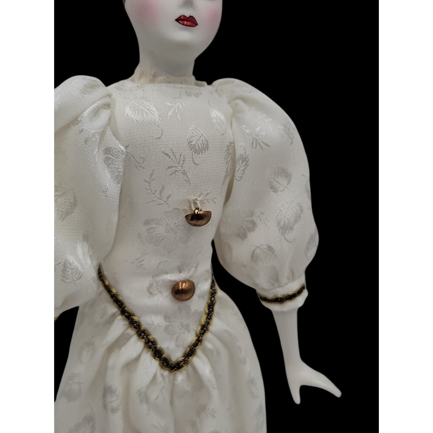 VTG Italian Harlequin Pierrot Porcelain Doll Collectors Gold White Clothes 14"