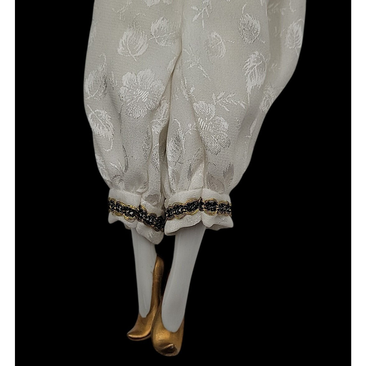 VTG Italian Harlequin Pierrot Porcelain Doll Collectors Gold White Clothes 14"