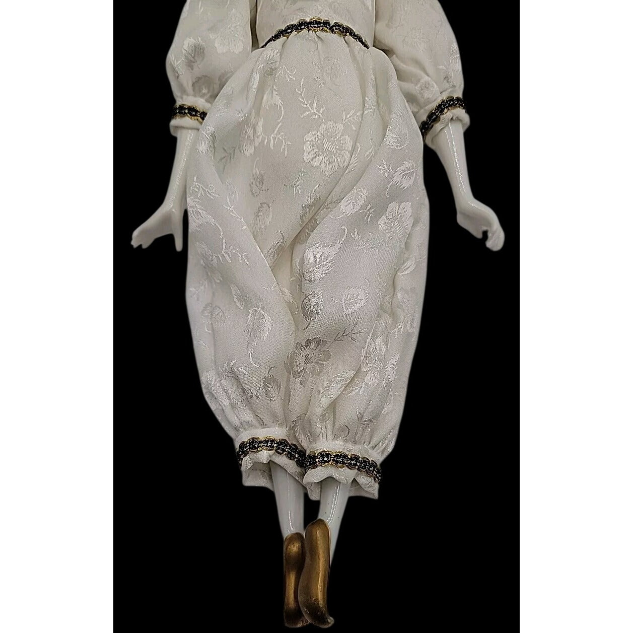 VTG Italian Harlequin Pierrot Porcelain Doll Collectors Gold White Clothes 14"