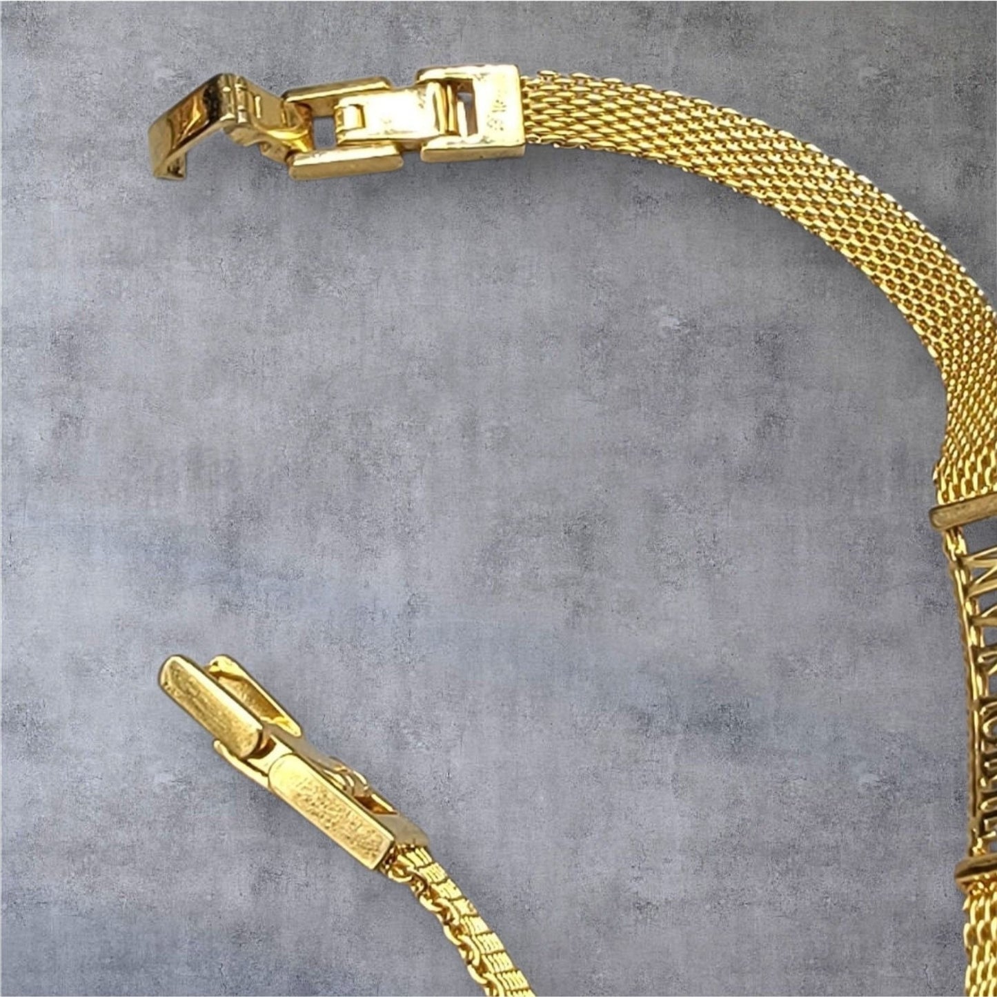 Danbury Mint Marjorie Name Bracelet 14k Gold Plated Two Diamond 7.5-8.5"