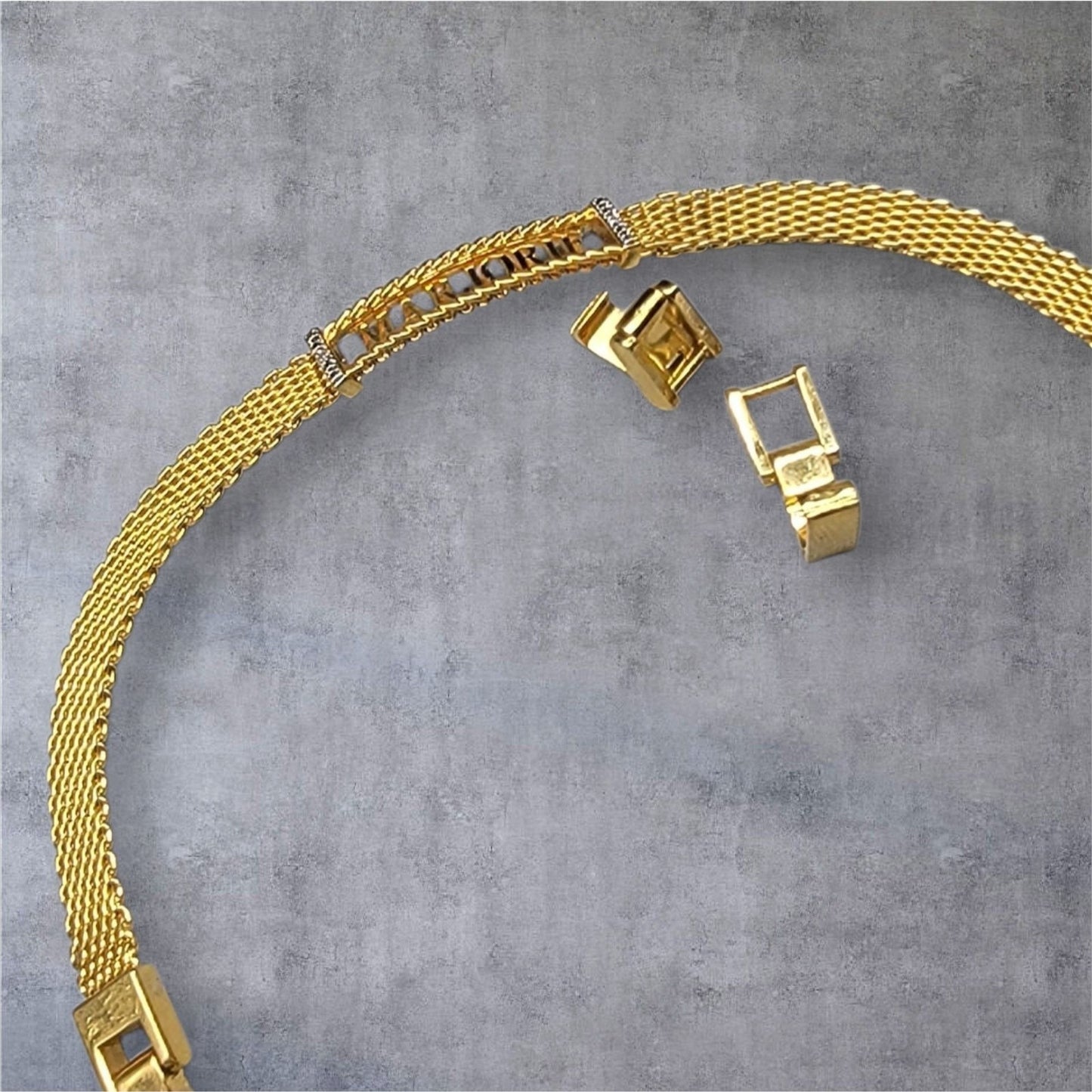 Danbury Mint Marjorie Name Bracelet 14k Gold Plated Two Diamond 7.5-8.5"