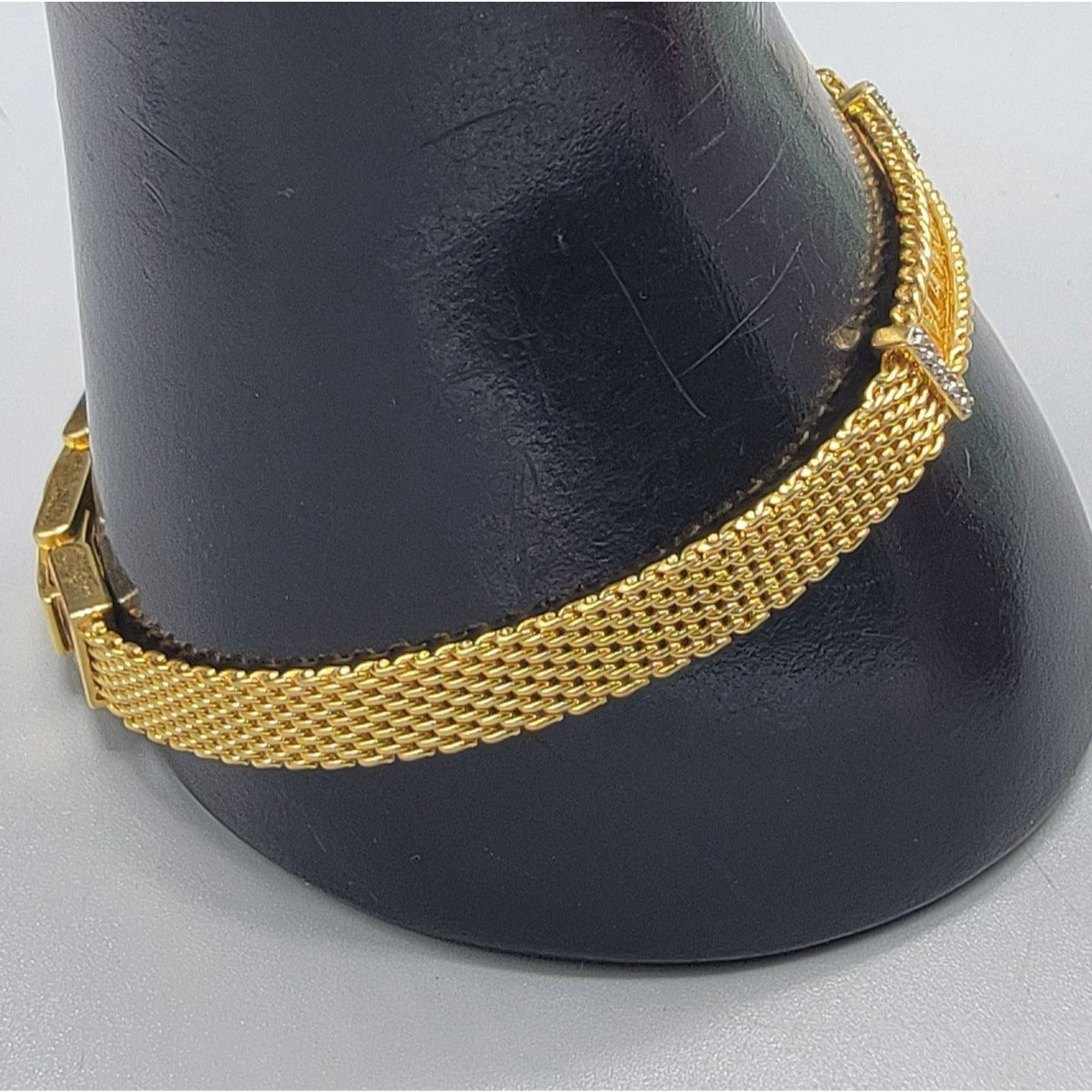 Danbury Mint Marjorie Name Bracelet 14k Gold Plated Two Diamond 7.5-8.5"