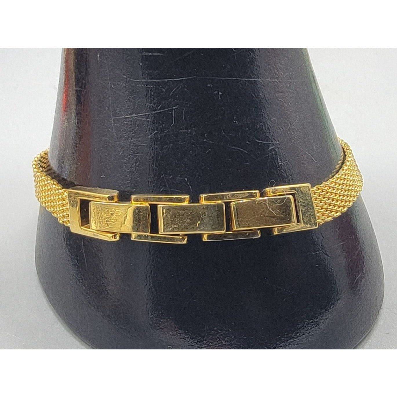 Danbury Mint Marjorie Name Bracelet 14k Gold Plated Two Diamond 7.5-8.5"