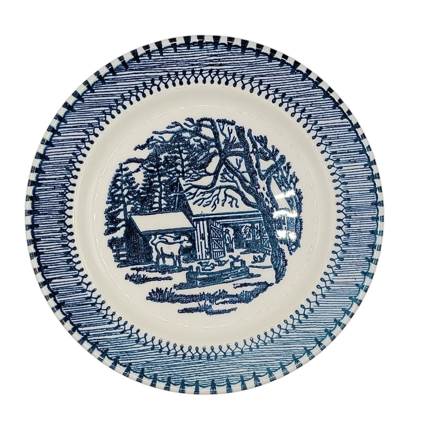 Country Life Blue Bread & Butter Plate Dessert 6 1/8" Currier Ives Edwin Knowles