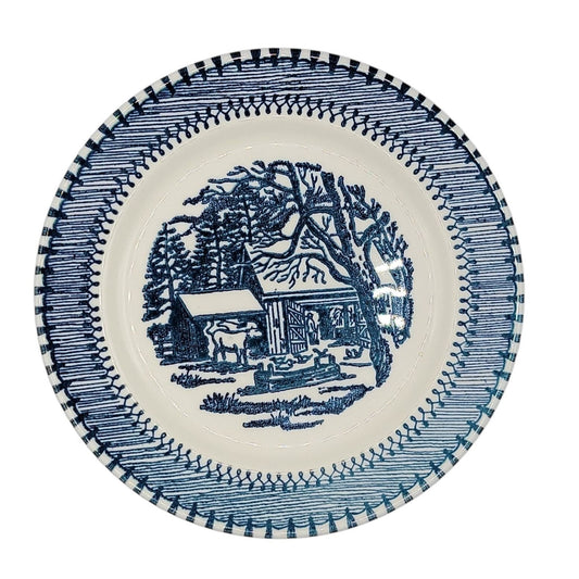Country Life Blue Bread & Butter Plate Dessert 6 1/8" Currier Ives Edwin Knowles