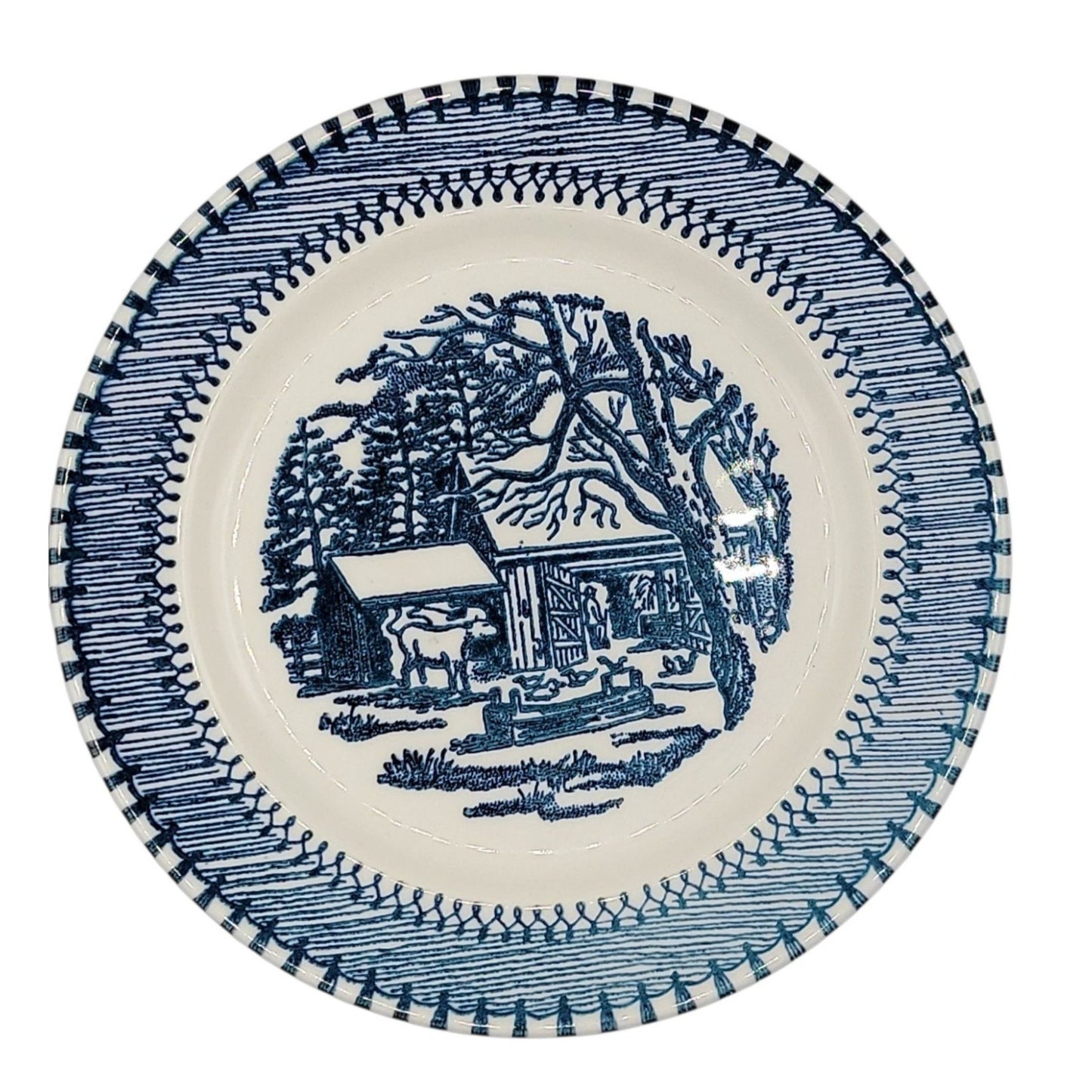Country Life Blue Bread & Butter Plate Dessert 6 1/8" Currier Ives Edwin Knowles