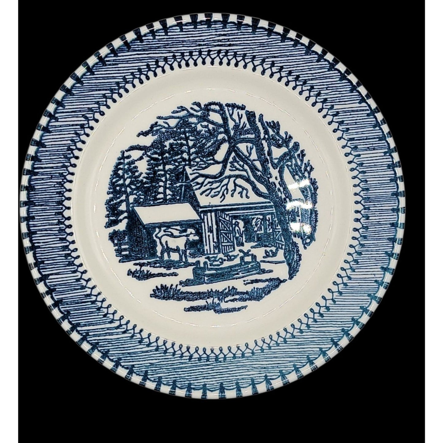 Country Life Blue Bread & Butter Plate Dessert 6 1/8" Currier Ives Edwin Knowles