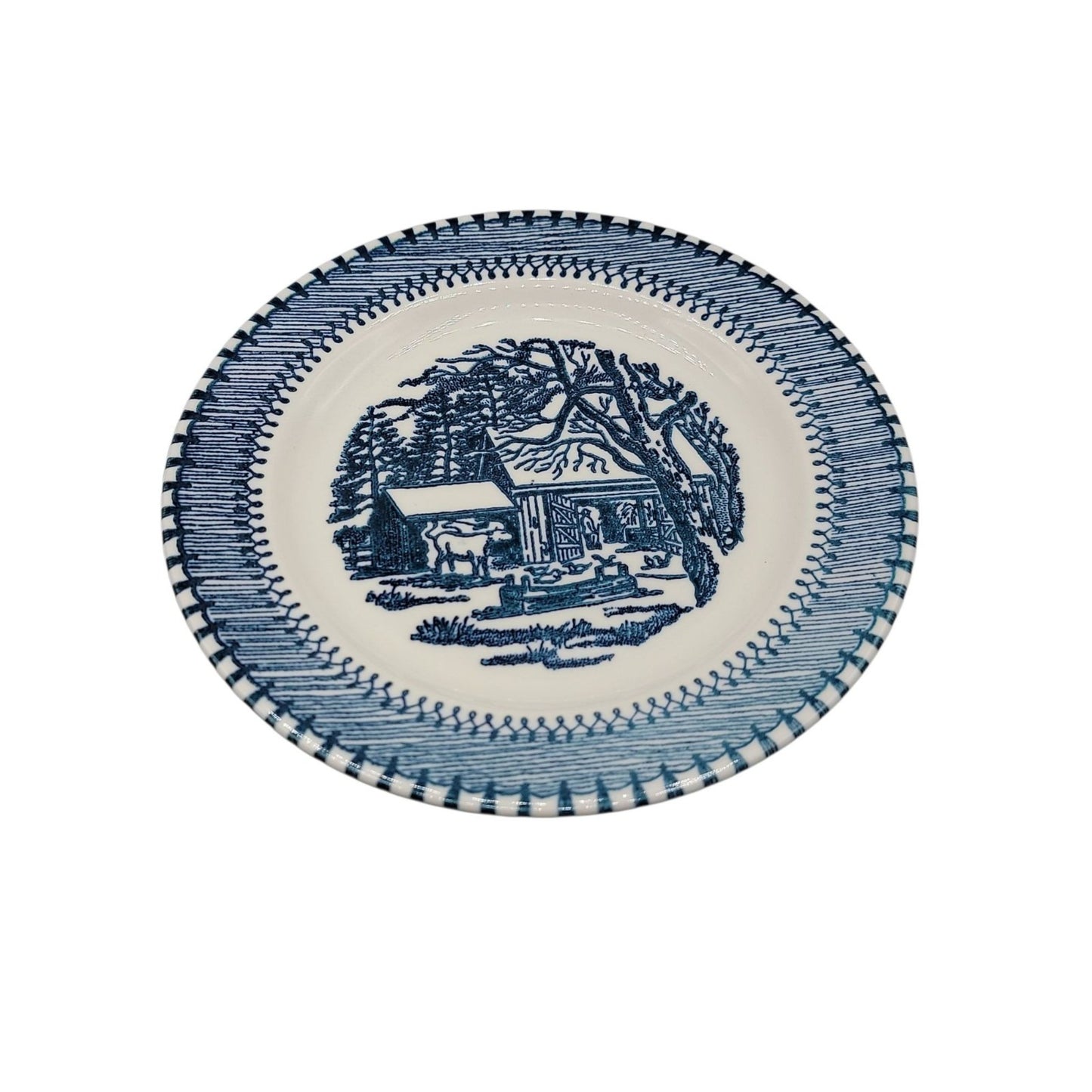 Country Life Blue Bread & Butter Plate Dessert 6 1/8" Currier Ives Edwin Knowles