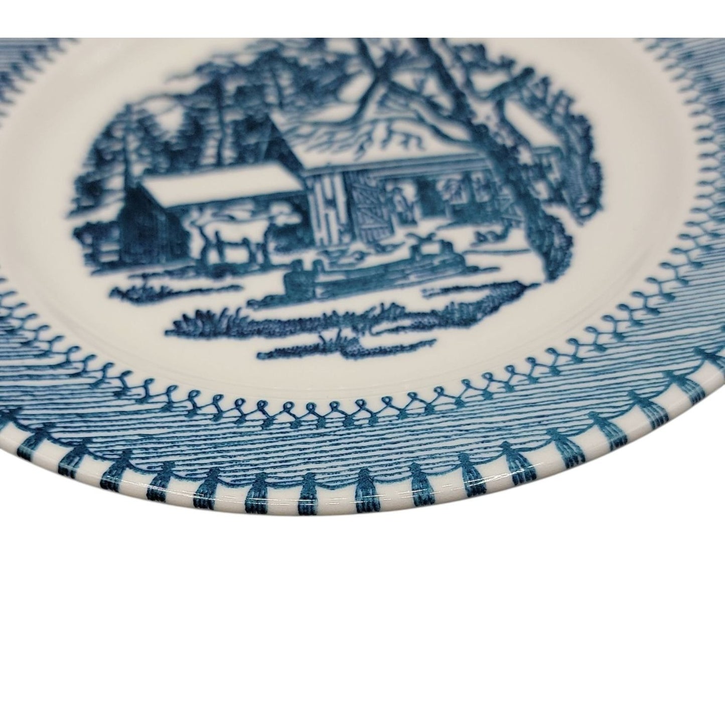 Country Life Blue Bread & Butter Plate Dessert 6 1/8" Currier Ives Edwin Knowles