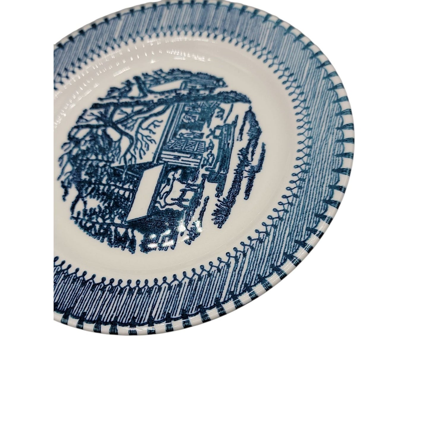 Country Life Blue Bread & Butter Plate Dessert 6 1/8" Currier Ives Edwin Knowles