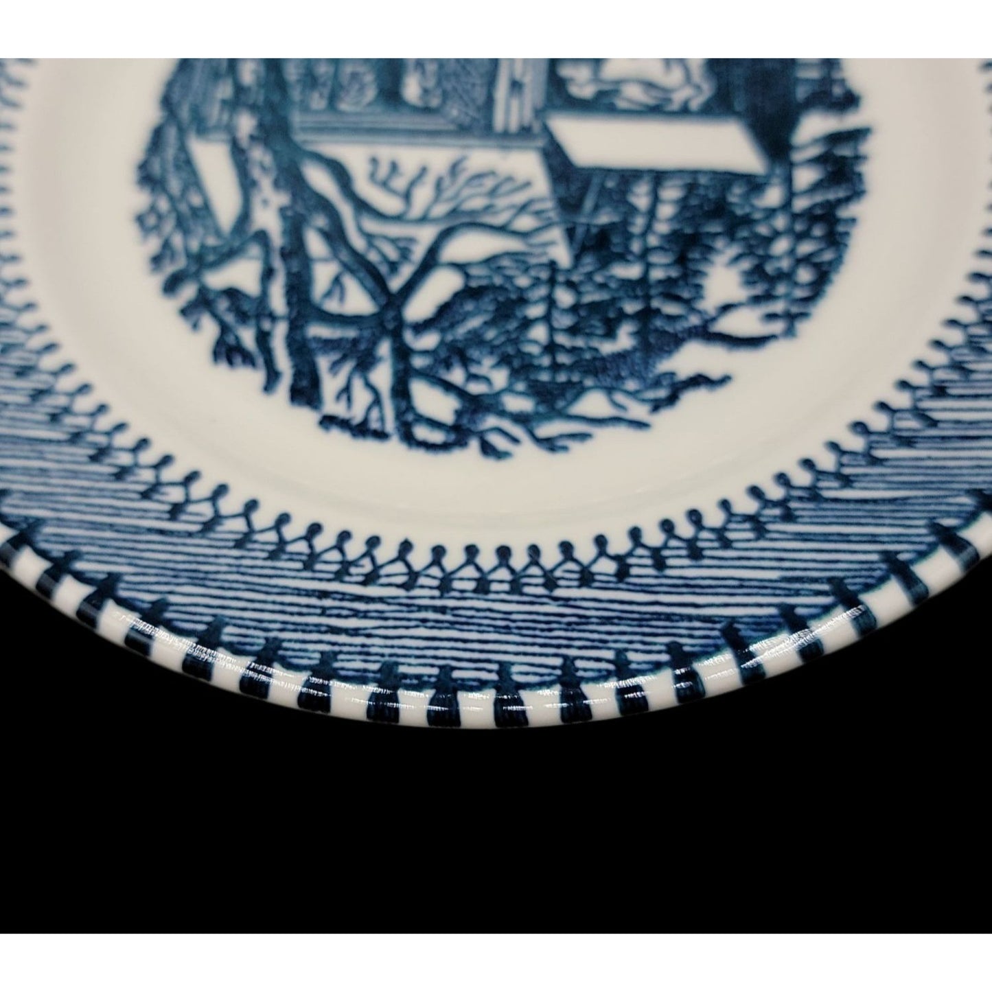 Country Life Blue Bread & Butter Plate Dessert 6 1/8" Currier Ives Edwin Knowles