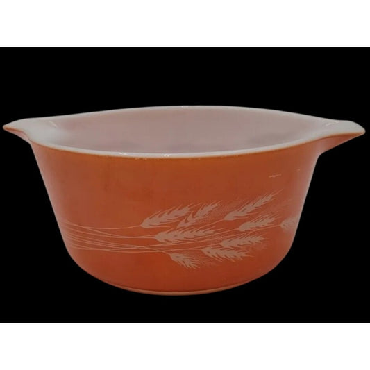 Pyrex Autumn Harvest Wheat Casserole Dish 474B Light Orange 1.5Q No Lid Vintage