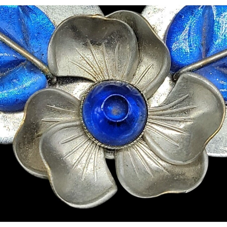 Vtg 1940s Carved Blue Lucite Floral Bib Necklace WWII Pot Metal Unsigned