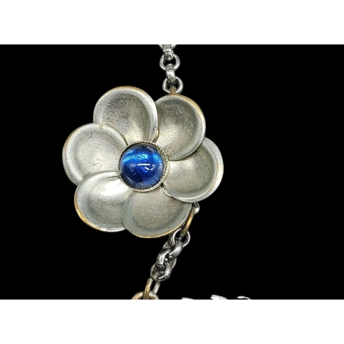 Vtg 1940s Carved Blue Lucite Floral Bib Necklace WWII Pot Metal Unsigned