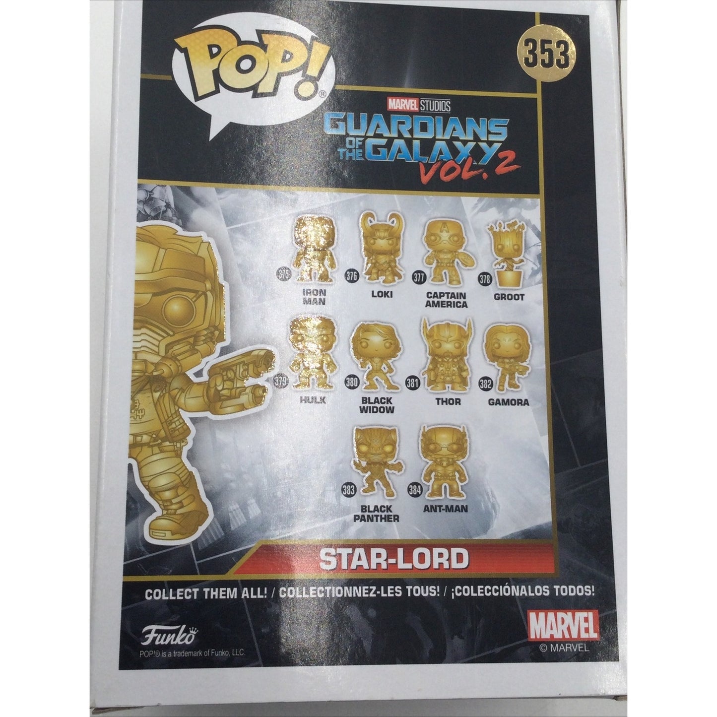 Funko Pop Star-Lord Gold Chrome Marvel Studios Vinyl Figure #353 Box Exclusive