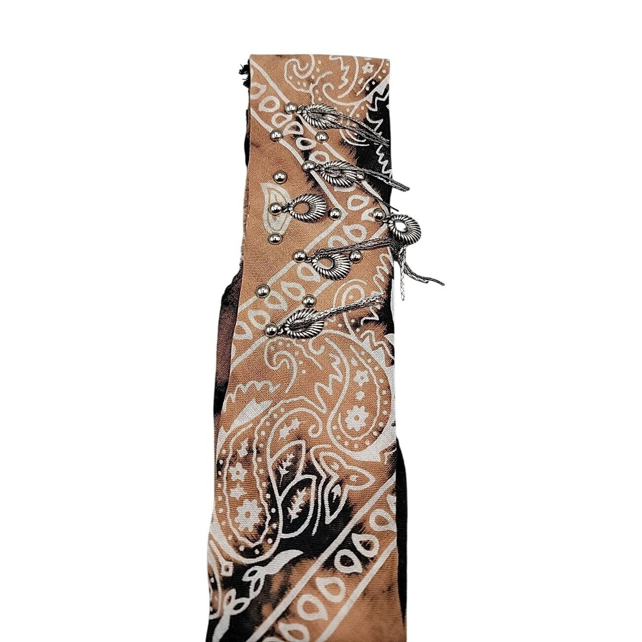 Dannijo Bandana Necklace Black Brown Print Silver Studs Fringe Boho Festival