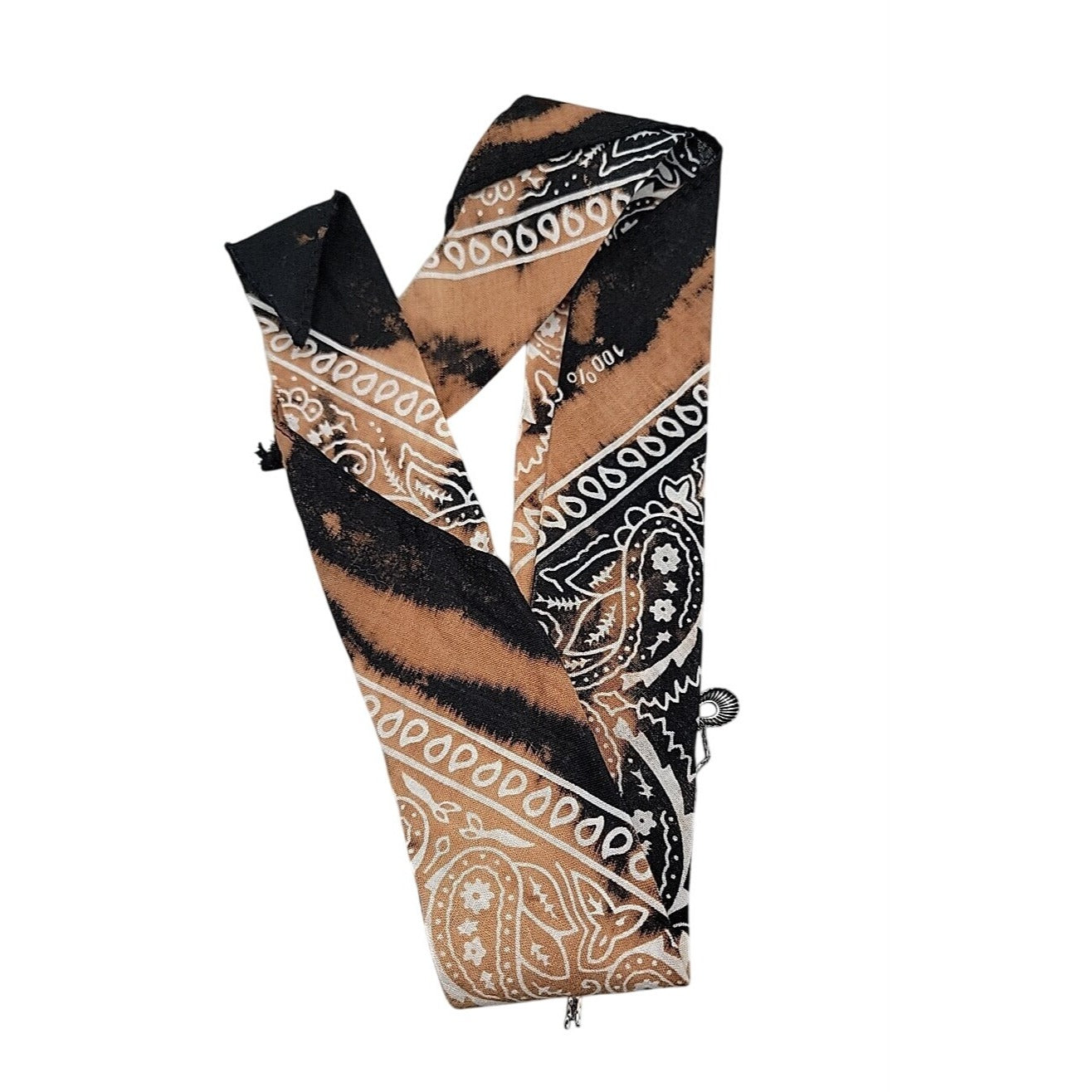 Dannijo Bandana Necklace Black Brown Print Silver Studs Fringe Boho Festival