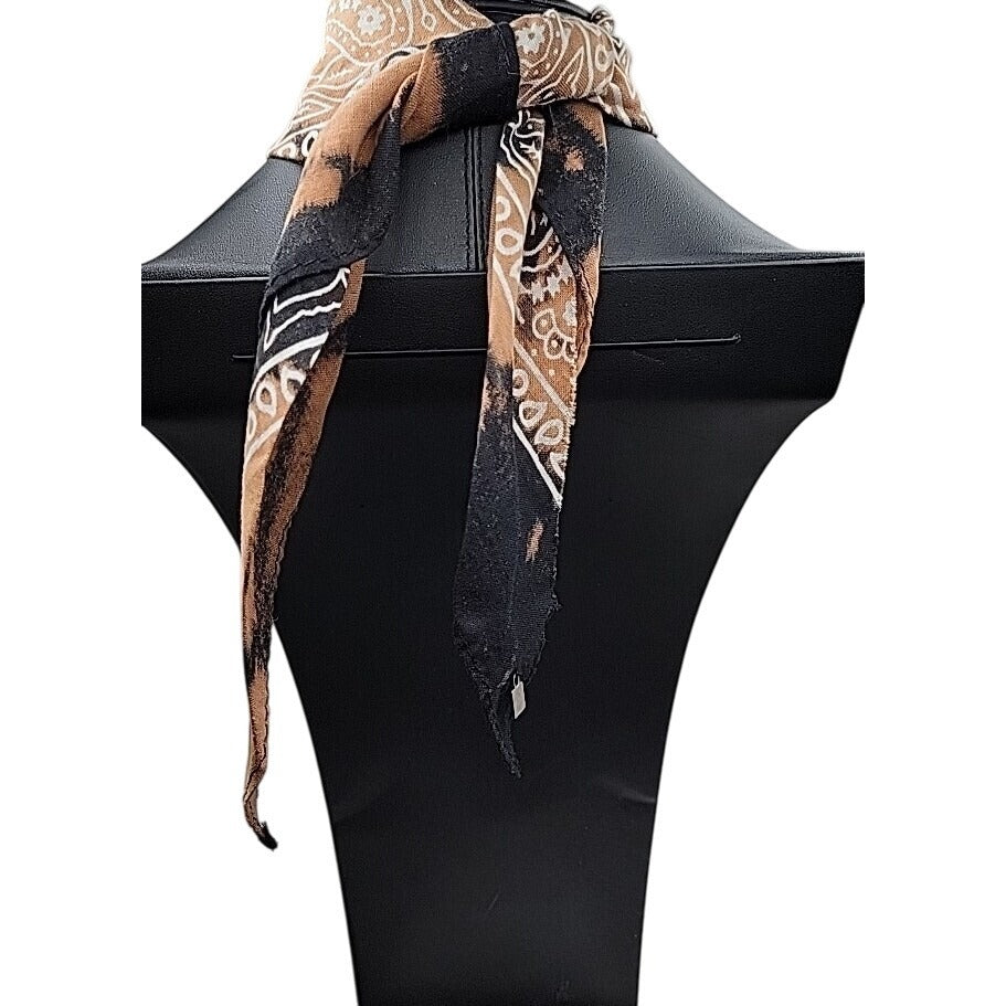 Dannijo Bandana Necklace Black Brown Print Silver Studs Fringe Boho Festival