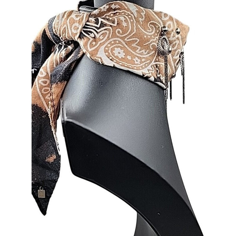 Dannijo Bandana Necklace Black Brown Print Silver Studs Fringe Boho Festival