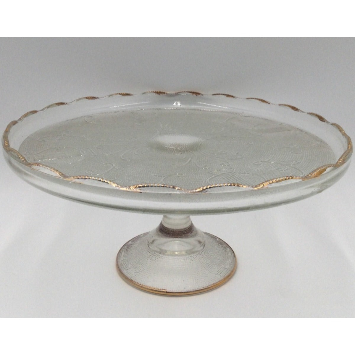 Vintage Jeanette Co Glass Harp Cake Stand 10" Lyre Round Pattern Light Pink Tone