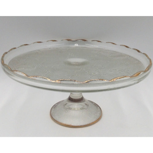 Vintage Jeanette Co Glass Harp Cake Stand 10" Lyre Round Pattern Light Pink Tone