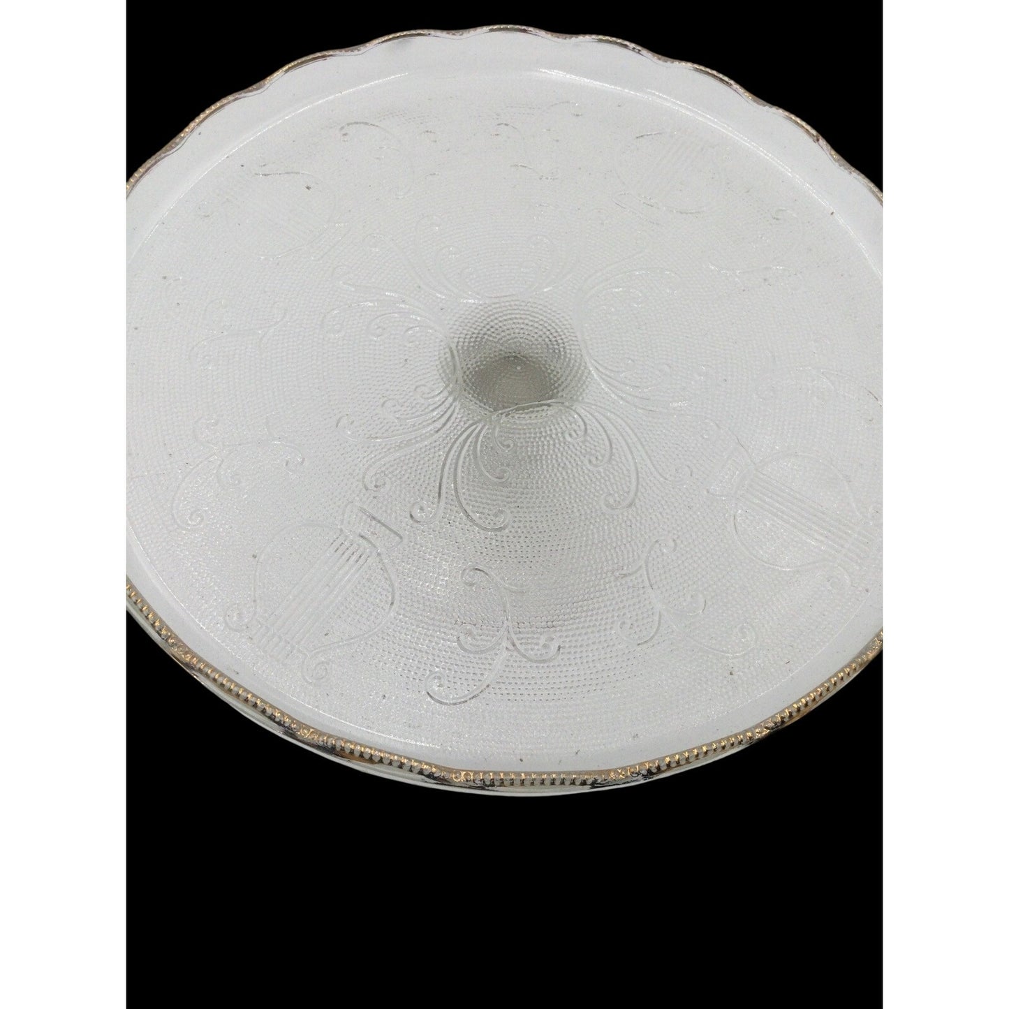 Vintage Jeanette Co Glass Harp Cake Stand 10" Lyre Round Pattern Light Pink Tone