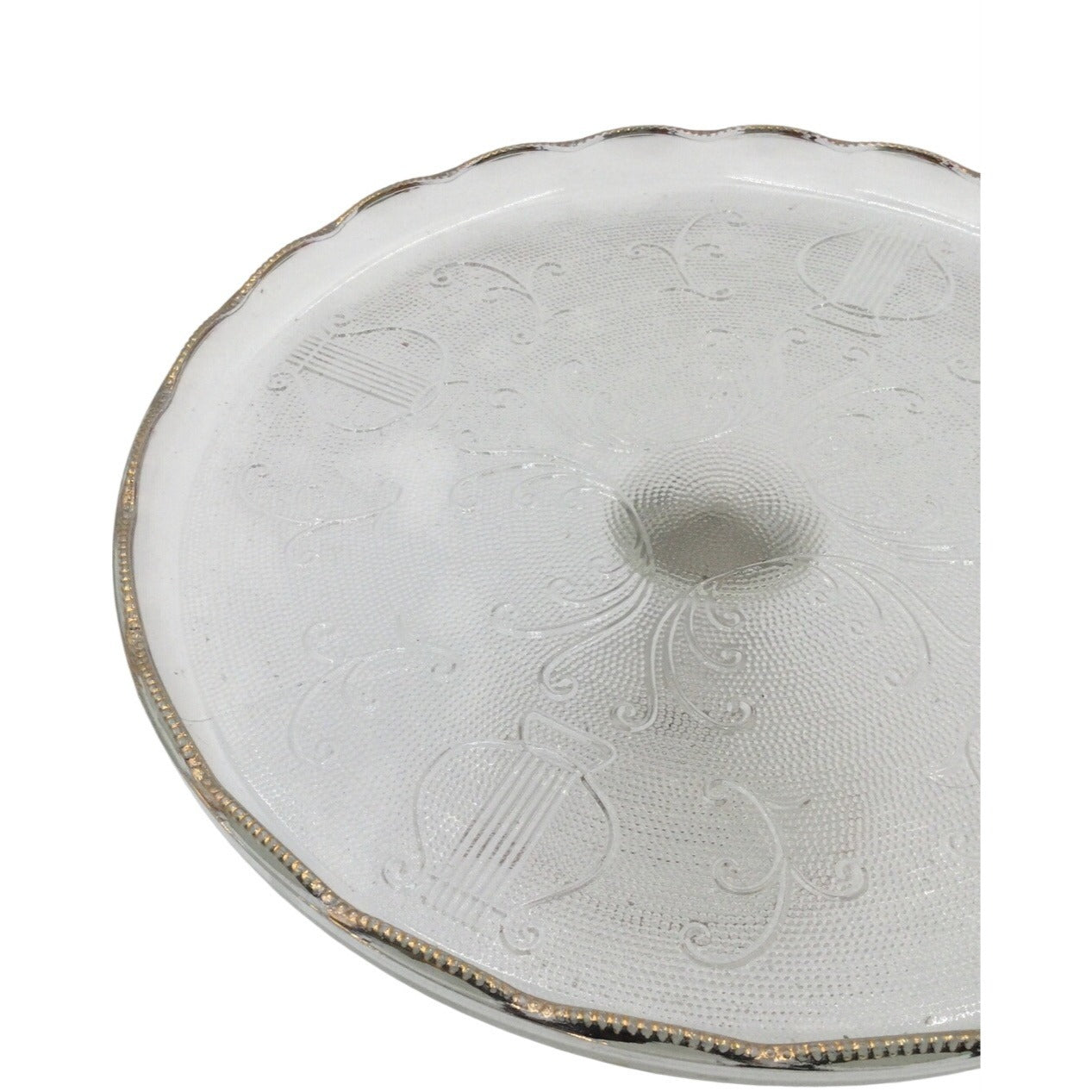 Vintage Jeanette Co Glass Harp Cake Stand 10" Lyre Round Pattern Light Pink Tone