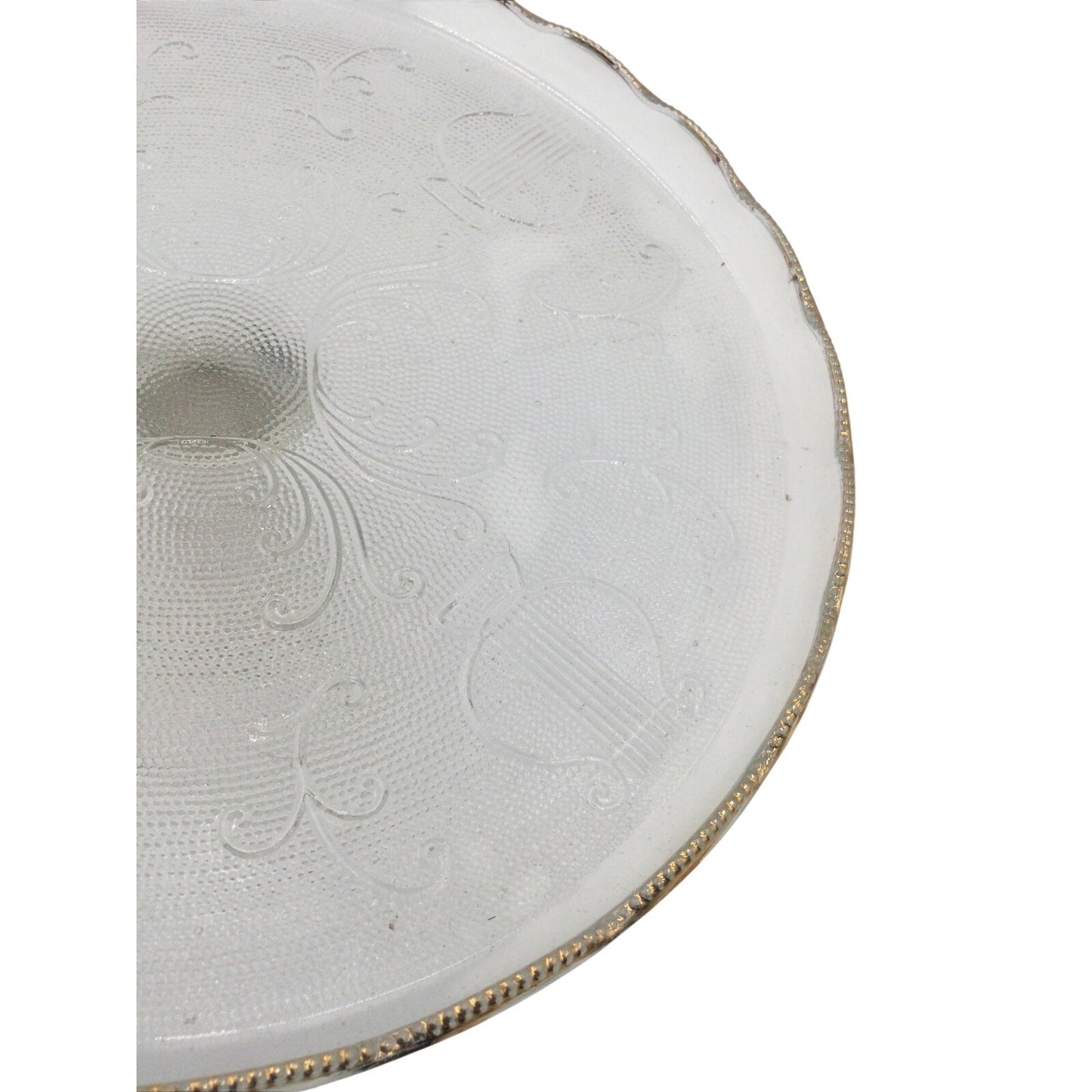 Vintage Jeanette Co Glass Harp Cake Stand 10" Lyre Round Pattern Light Pink Tone