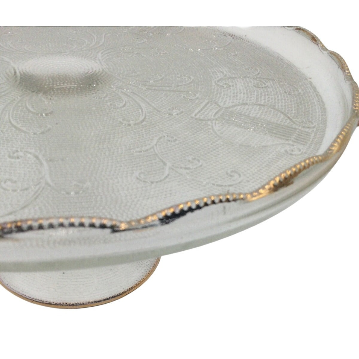 Vintage Jeanette Co Glass Harp Cake Stand 10" Lyre Round Pattern Light Pink Tone