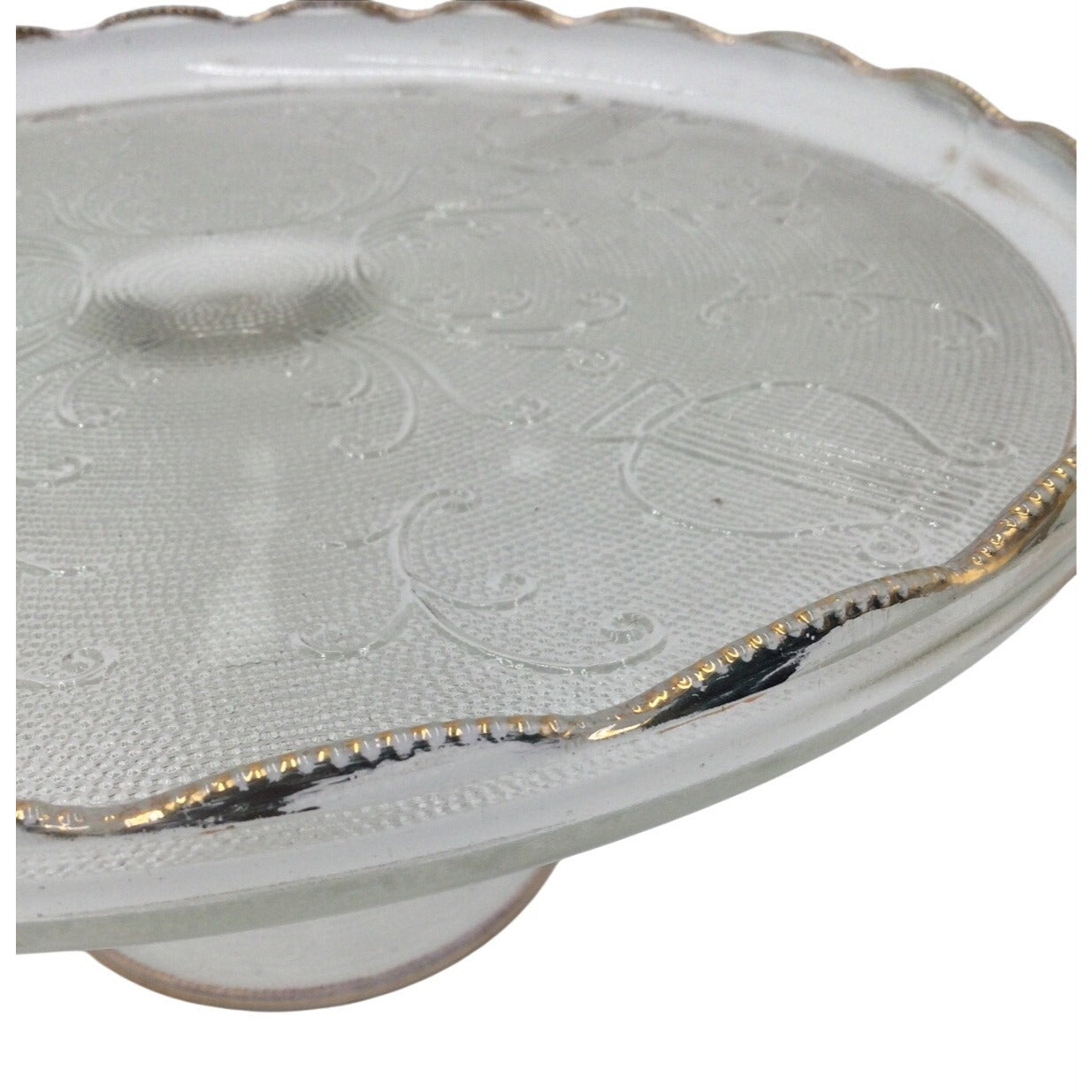 Vintage Jeanette Co Glass Harp Cake Stand 10" Lyre Round Pattern Light Pink Tone