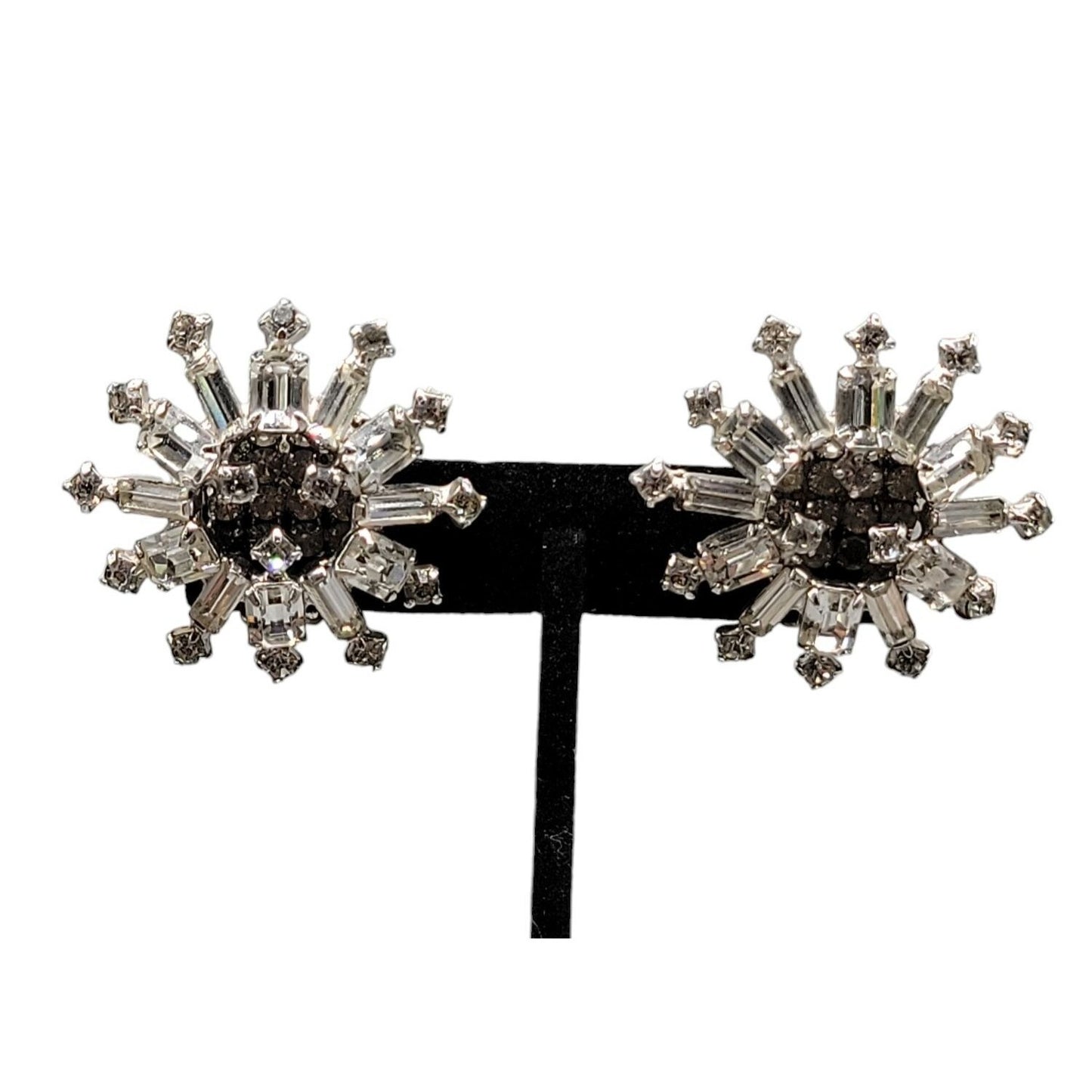 Kramer Clip On Earrings Early 1940s Sparkling Star Crystal Signed Kramer Vtg