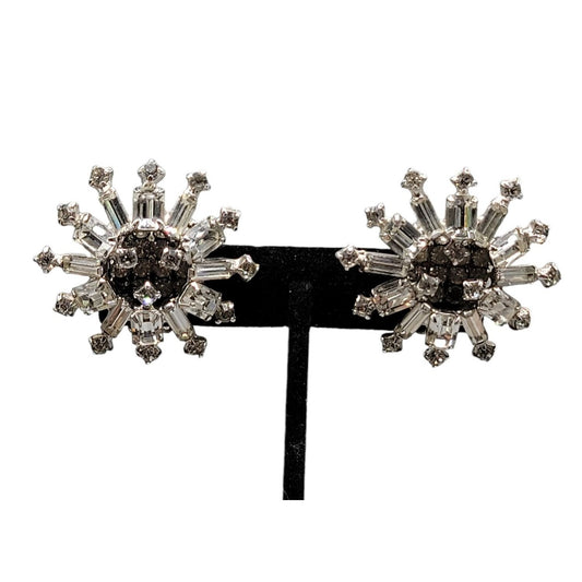 Kramer Clip On Earrings Early 1940s Sparkling Star Crystal Signed Kramer Vtg
